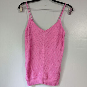 Vintage Black Label Ralph Lauren 100% Silk Pink Cable Knit Camisole Sweater M